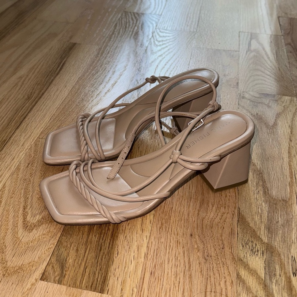 Marc Fisher Nude Braided Strap Block Heel Sandals